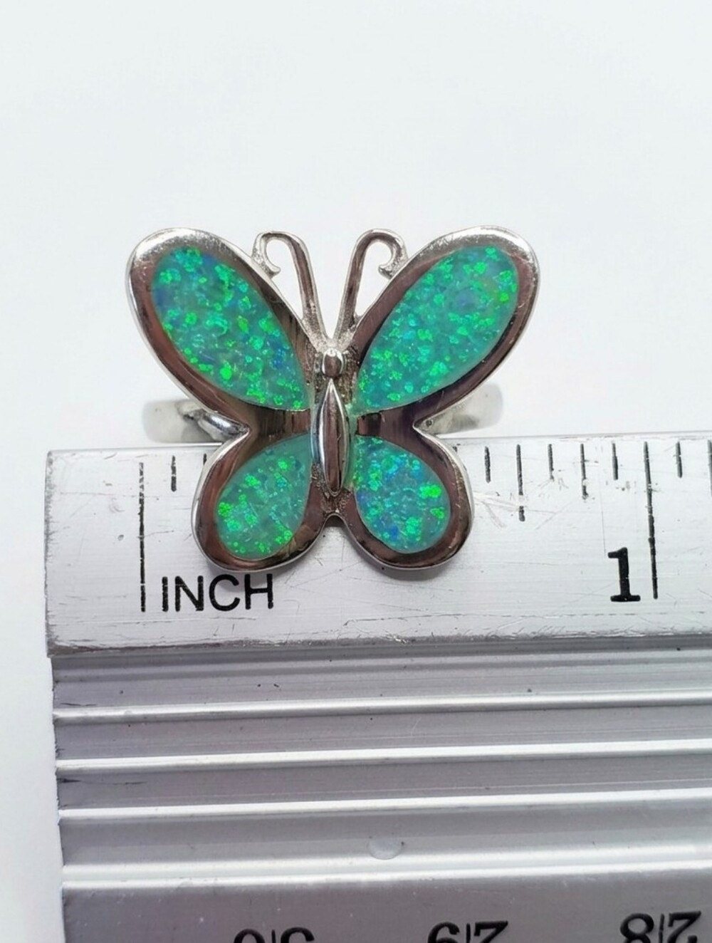 Opal Butterfly Size 8 NEW Ring Sterling Silver 925 Green Inlay October Stacking - Picture 12 of 12